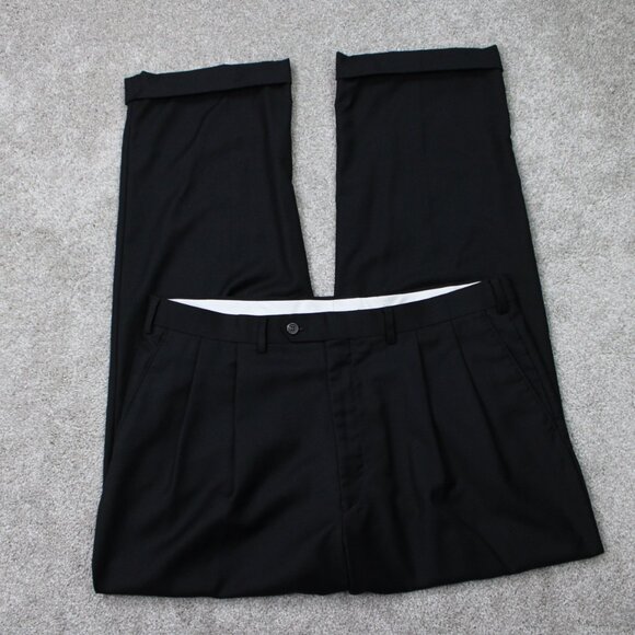 LAUREN Ralph Lauren Pants Mens 38x32 Black Wool/Cashmere Flat Front Cuffed - Picture 1 of 12